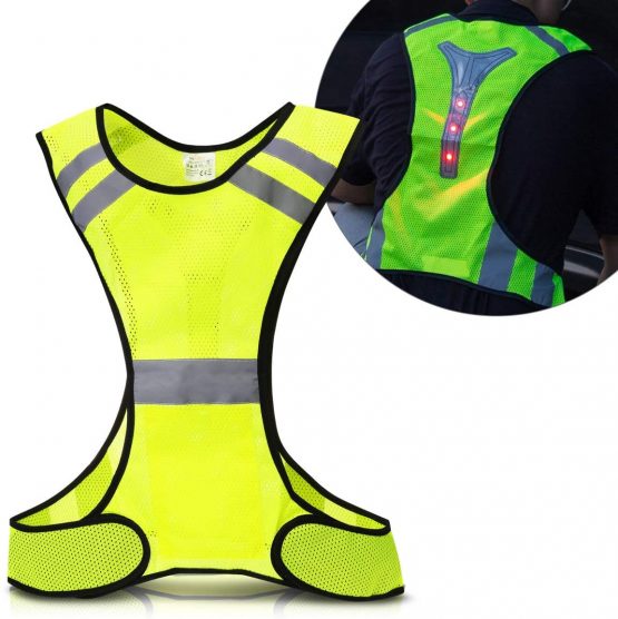 kwmobile Reflective LED Safety Vest - High Visibility Warning Vest with 3 LED Lights and Reflector Stripes for Running, Jogging, Cycling at Night