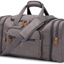 Plambag by Gonex Expandable Canvas Duffle Bag for Men, 50L - 60L Large Holdalls for Men with Multi-Pockets, Overnight Weekend Bag, Unisex Travel Duffle, Weekender Bag for Men and Women Gym Bag (Grey)