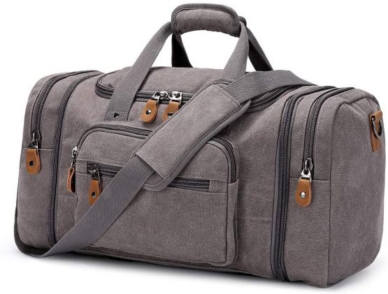 Plambag by Gonex Expandable Canvas Duffle Bag for Men, 50L - 60L Large Holdalls for Men with Multi-Pockets, Overnight Weekend Bag, Unisex Travel Duffle, Weekender Bag for Men and Women Gym Bag (Grey)