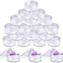 50 Pieces Sample Pots, Empty Cosmetic Jars Set Clear Round Travel Pots for Creams and Powder, 5g/5ml Small Sample Containers Plastic Jars with Lids for Women Make-Up Glitter Nail Art Storage Bottles