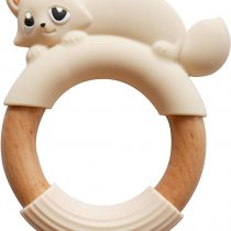 Baby Teether Teething Toy Fox Ring, Natural Safe Beech Wood and BPA Free Wood Grade Silicone, Toddler Teething Relief Soother, by MilkMama (Beige White)