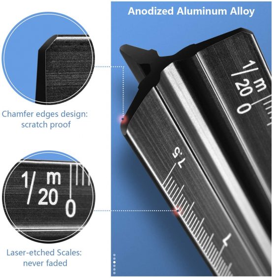 Metal Scale Ruler, 30cm Triangular Scale Rulers for Architects Engineers, Metric Ruler for 1:20, 1:25, 1:50, 1:75, 1:100, 1:125 - Image 3