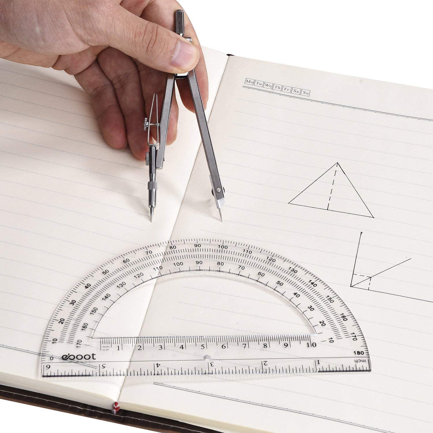 Drawing Compass and 6 Inch Protractor, Student Geometry Math Set, Clear, Classic - Image 3