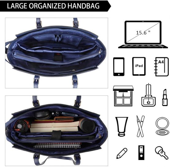 NEWHEY Laptop Bags for Women Large Leather Handbags Ladies Laptop Tote Bag Business Work Shoulder Bag Lightweight 15.6 Inch Blue - Image 3