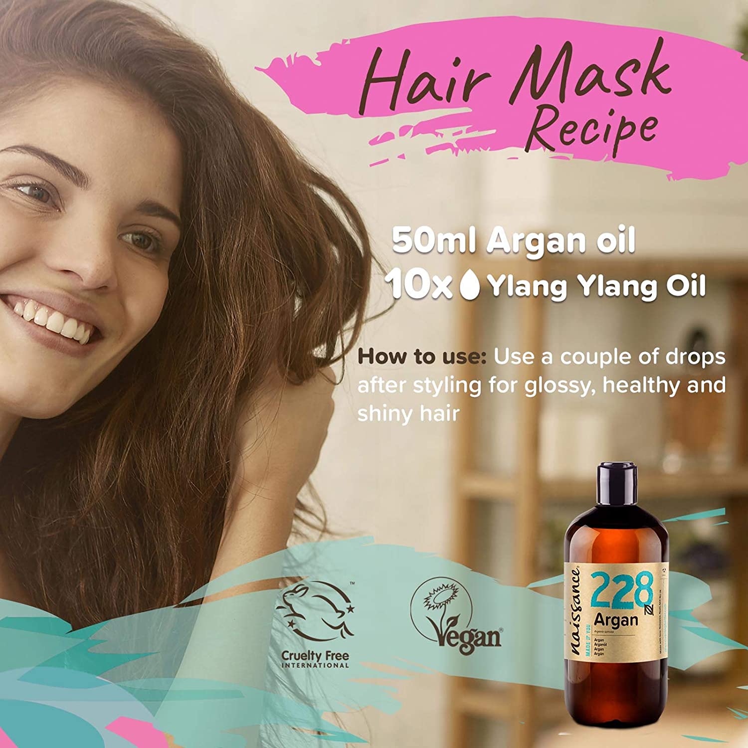 Naissance Argan Oil (No. 228), 450ml, Natural Growth Hair Mask, Anti-Ageing, Moisturiser & Conditioner for Face Skin - Image 3