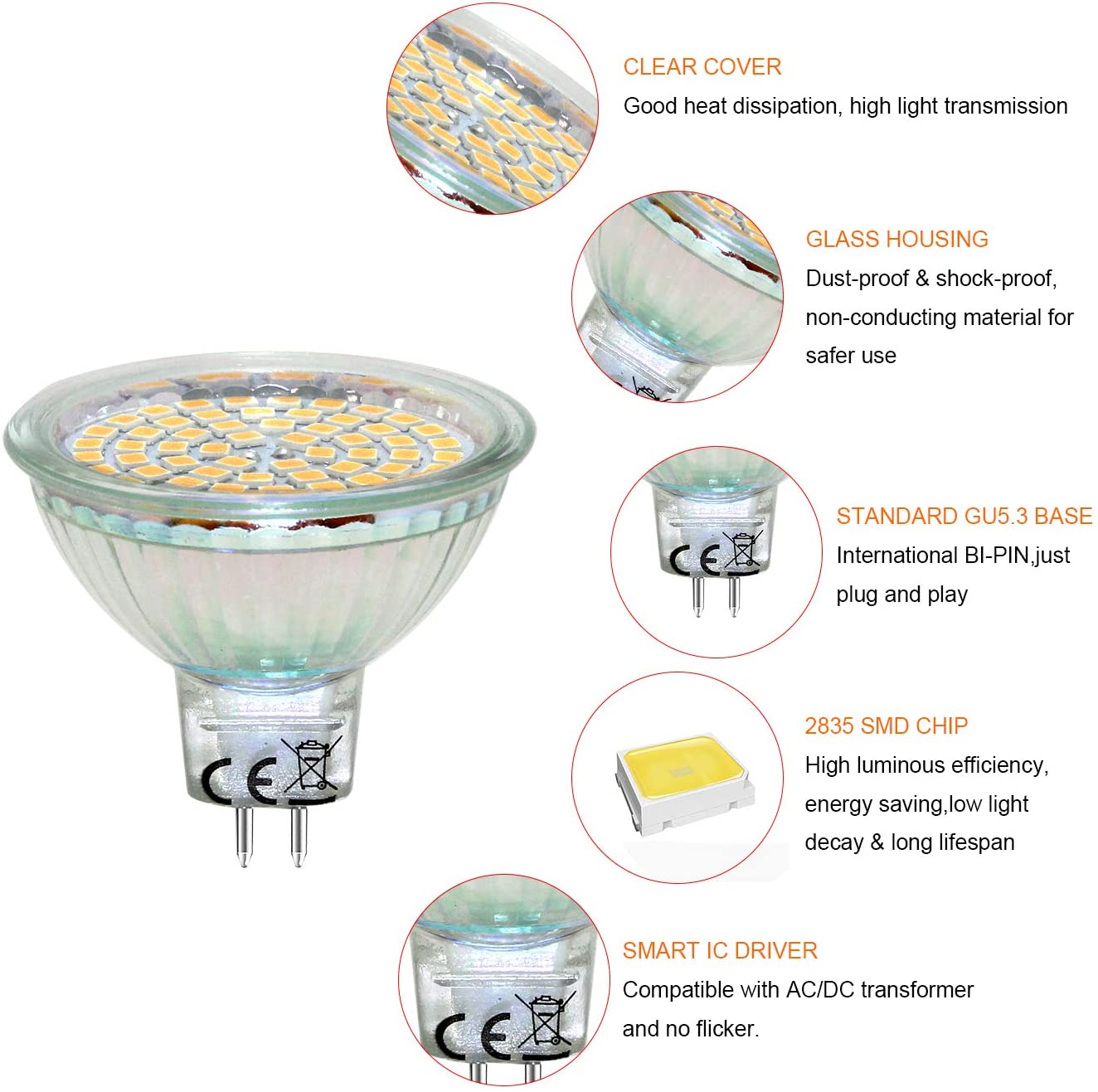 HiBay 10x 12V GU5.3 MR16 LED Bulbs 4W Warm White 3000K GU5.3 Bi-Pin Spot Lights Replace 35W Halogen AC/DC 12V Energy Saving Lamps - Image 2