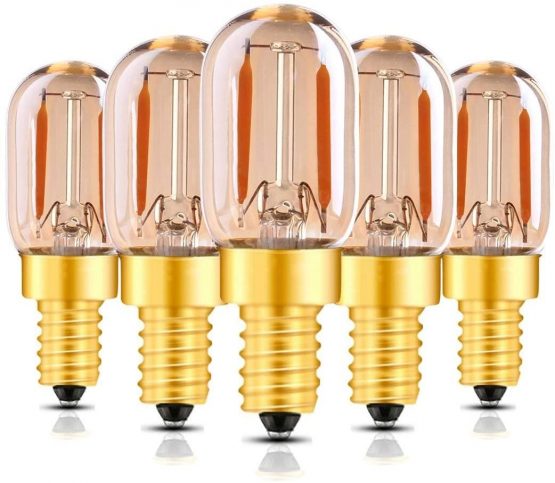 1W E14 T22 LED Filament Candelabra Bulbs(Amber Glow),Vintage Tubular Night Light Bulb,Ultra Warm White 2200K,10 Watt Equivalent 100 Lumen,Non Dimmable,5Pack