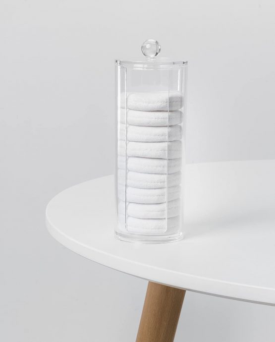 Compactor Cotton Pad Holder with Lid, Small Bathroom Storage Unit, 7.5 x 7.5 x H.20 cm, Transparent, Polystyrene, RAN5059 - Image 3