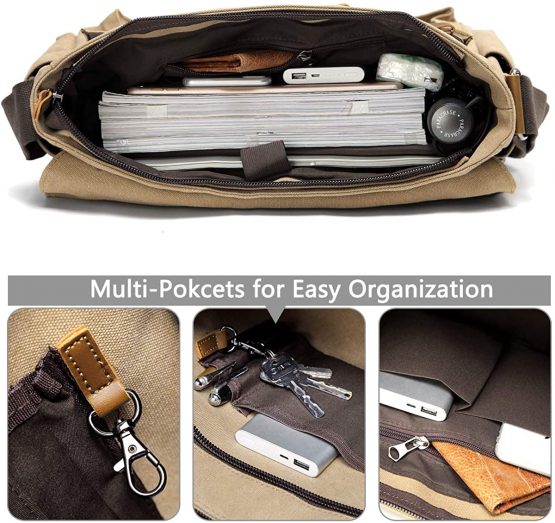 Messenger Bag Mens, VASCHY Vintage Water Resistant Waxed Canvas 15.6 inch Laptop Shoulder Bag Briefcase Satchel with Padded Shoulder Strap - Image 4