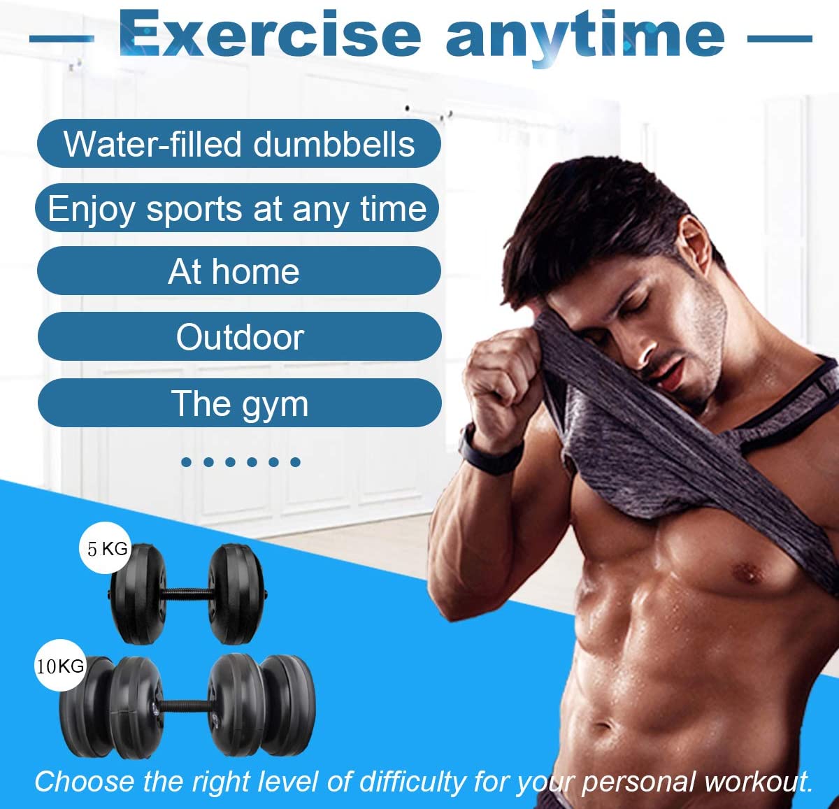 DEIRIS Water Filled Dumbbell Sets, Adjustable Weights 16~20kg, PVC Portable Foldable - Image 2