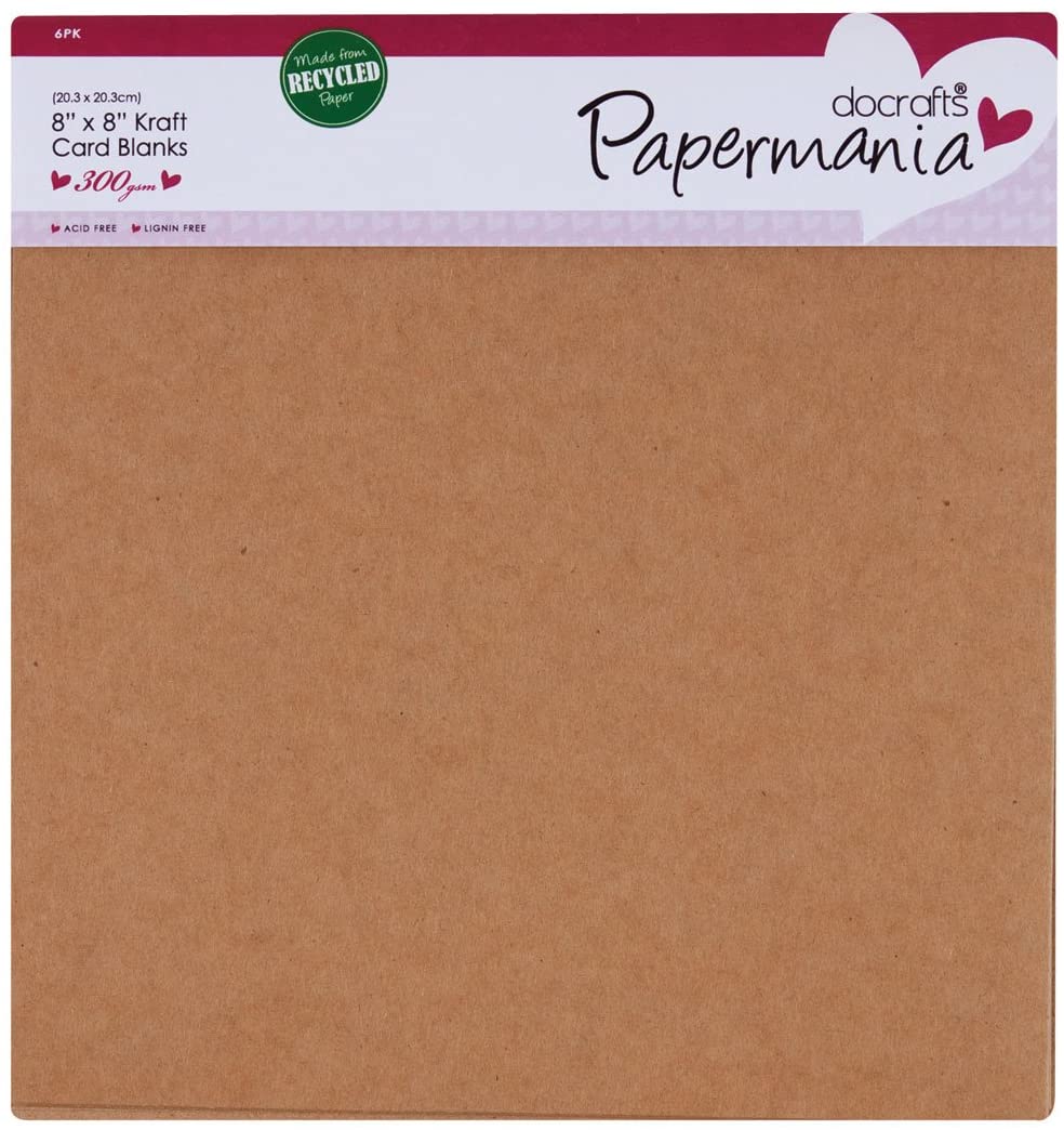 Papermania 8 x 8-inch 300 GSM Recycled Kraft Square Card and Envelopes, Pack of 6, Brown, 8 x 8 inches