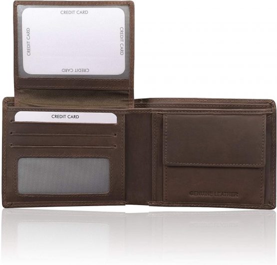 Koruma Mens Premium Genuine Leather Bifold Wallet Smart Credit Card Blocker and Coin Pocket with RFID – Brown 3-in-1 Wallet - Image 2