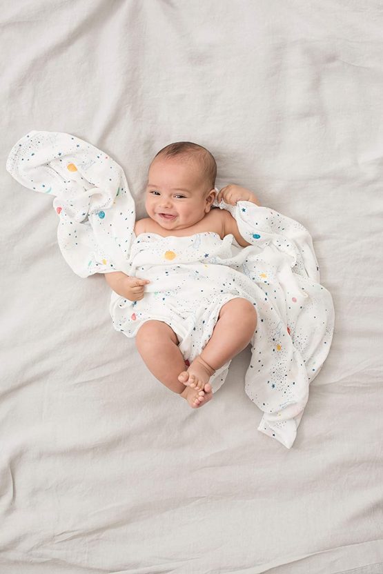 aden + anais silky soft Muslin Swaddle & Receiving Blanket for Baby Girls & Boys, 120x120cm, Ideal Newborn & Infant Swaddling Wrap of Bamboo Viscose, Perfect Shower Gift, Single, stargaze - Image 4