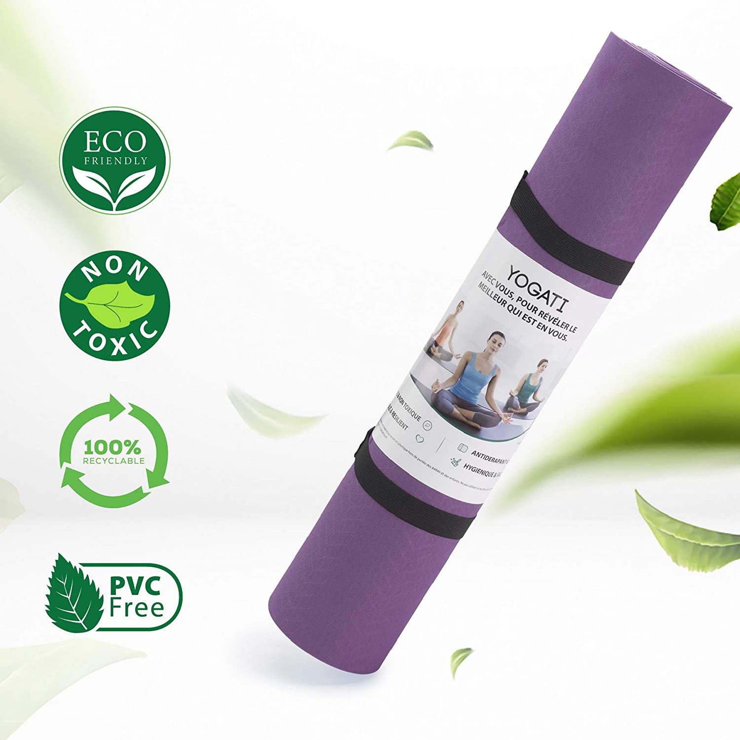 YOGATI Yoga Mat. Thick, Non-Slip, Eco-Friendly Exercise & Fitness Mat with Body Alignment Lines. Purple - Image 3