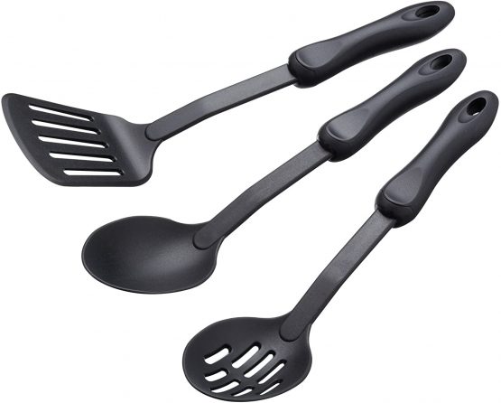 KitchenCraft Anti-Scratch Nylon Kitchen Utensils Set - Black (3 Pieces)