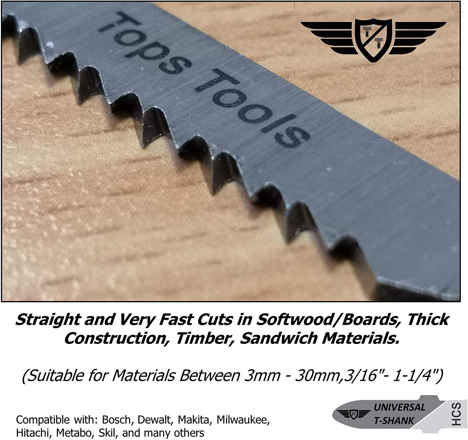 25 x TopsTools T101BR Reverse Cut Jigsaw Blades Compatible with Bosch
