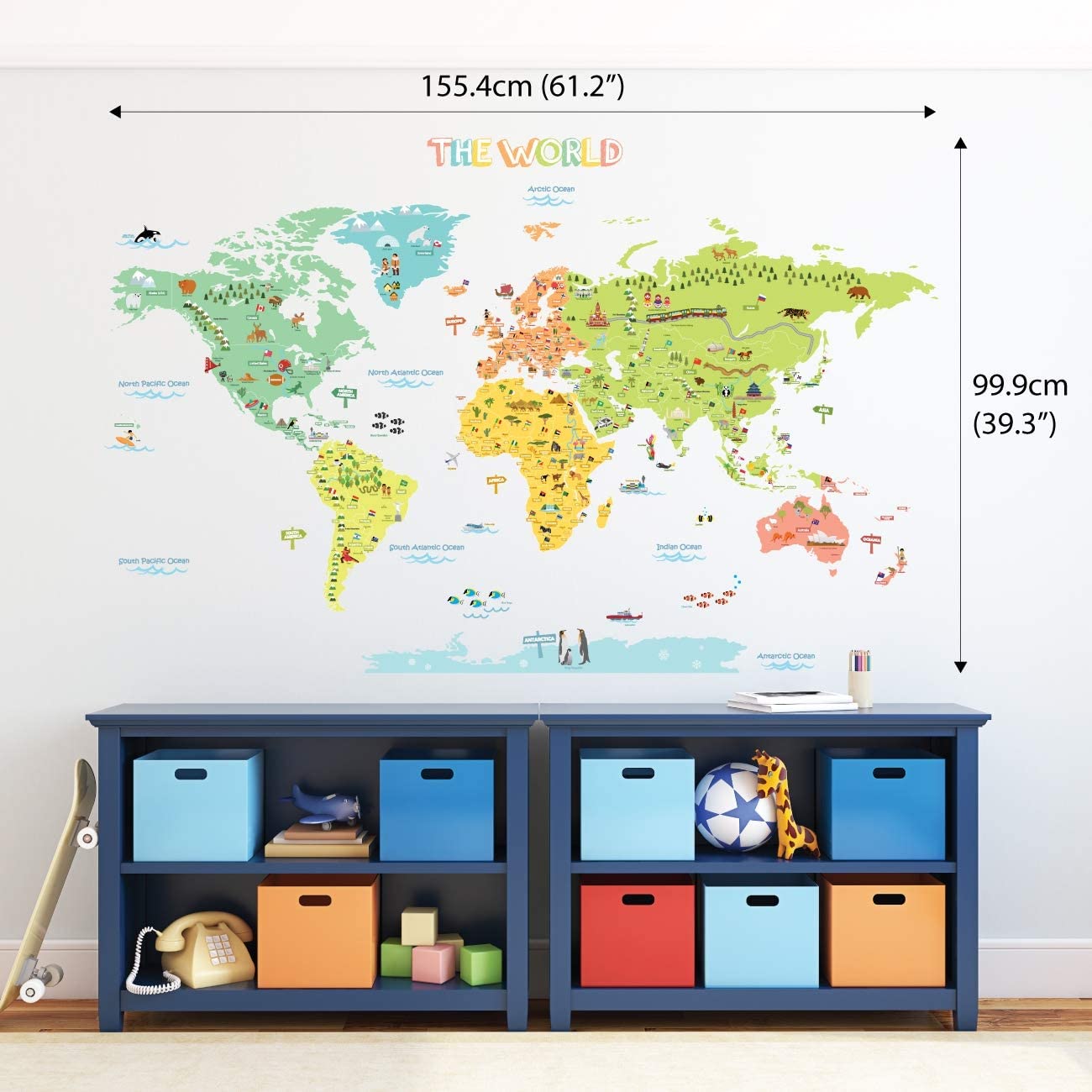 DECOWALL DL3-2212 Colourful World Map (XLarge) Kids Wall Stickers Decals Peel and Stick Removable for Nursery Bedroom Living Room Art murals Decorations - Image 3