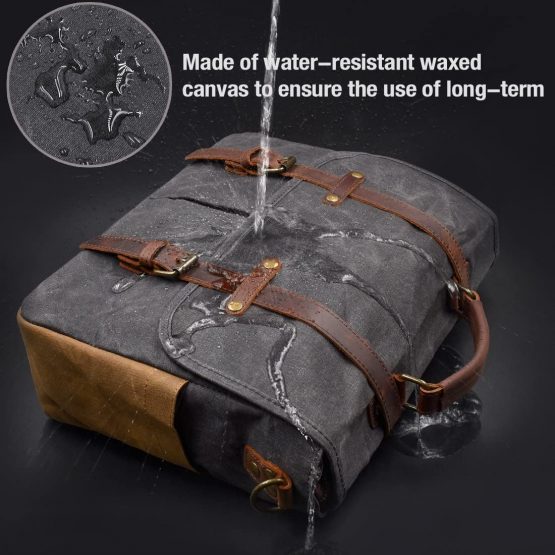 Newhey Mens Laptop Shoulder Canvas Messenger Bag Waterproof Computer Briefcase Notebook Vintage Satchel Designer School Work Bags Grey 15.6 Leather - Image 2