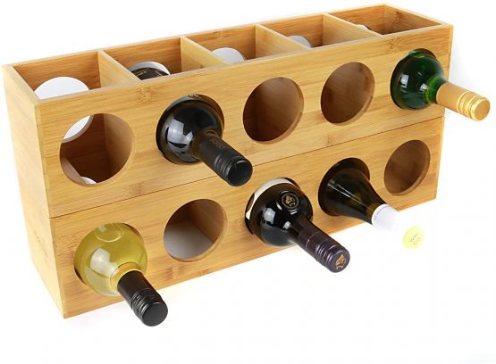 Bamboo Wine Rack | Wall Mounted 5 Bottle Holder Stand | Wooden Pre-Assembled Wine Shelf Cabinet | Stackable Modular Design | M&W - Image 4