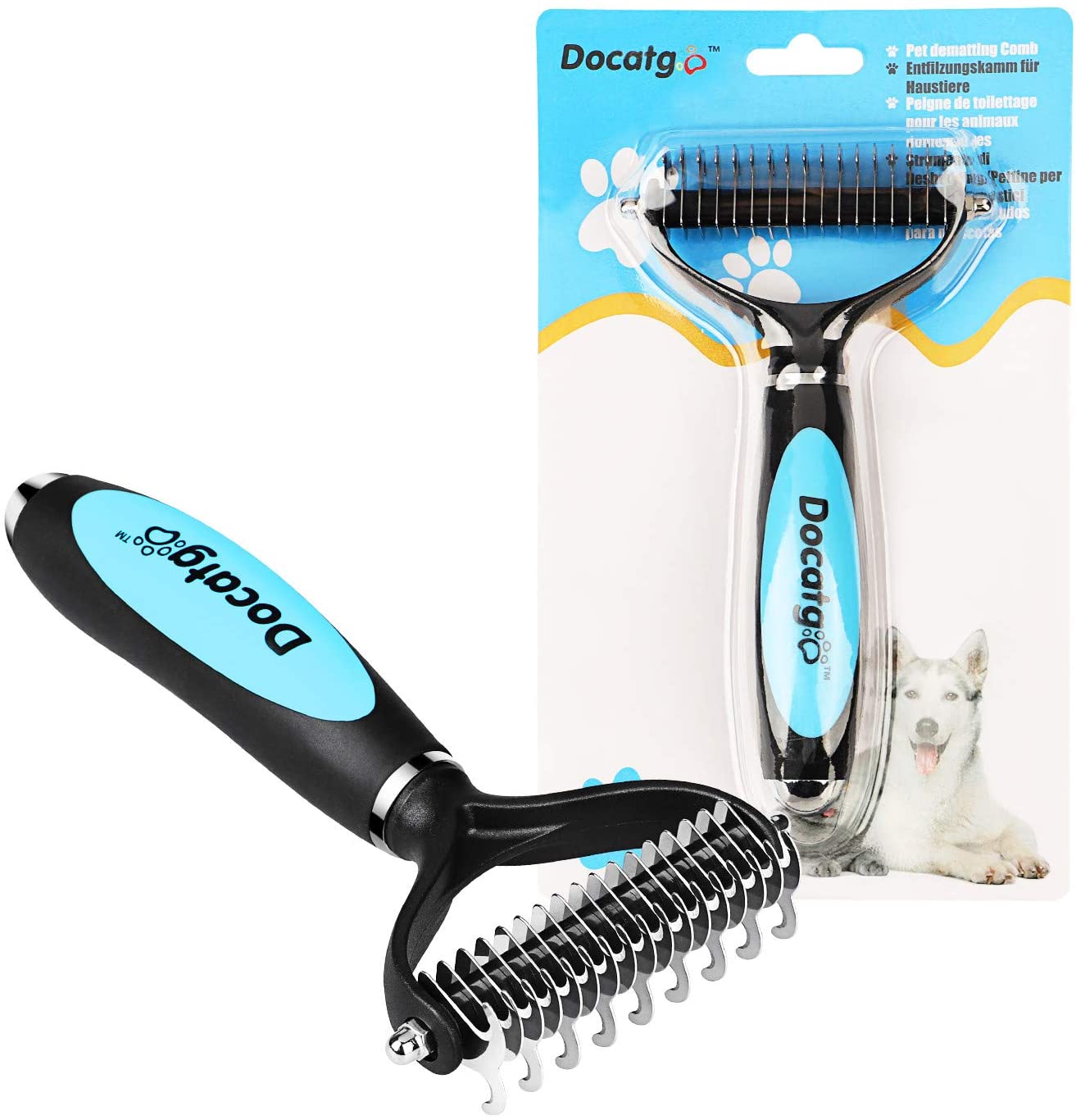 Docatgo Dog Cat Brush, Grooming Dematting Rakes Tool Kit, Undercoat Combs For Small, Medium