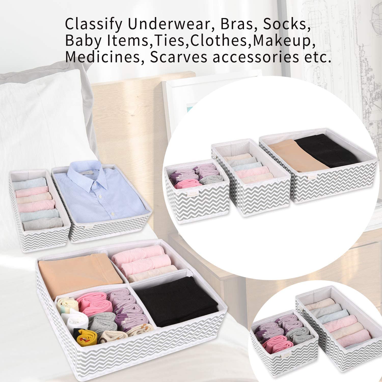 Unique Impression Set of 7 Drawer Organisers for Underwear Socks, Clothes, Shirts, Bras, Ties, Scarves, Baby Clothes - Image 4