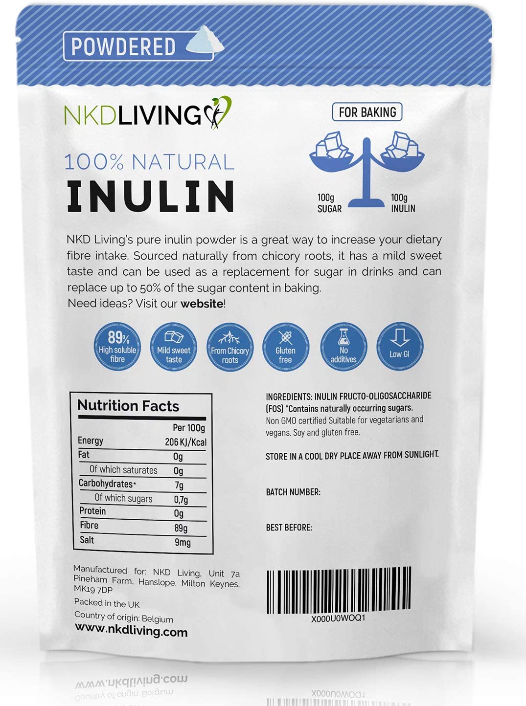 NKD Living Inulin High Grade Prebiotic Fibre Powder (1 Kg) - Manufactured in the EU - Fibre Prebiotic Supplement - Image 2