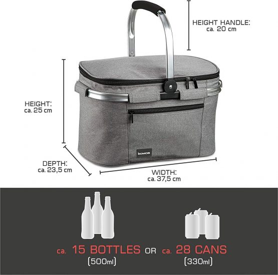 bomoe Insulated Picnic Basket – Foldable Thermal Basket 22 Litre – Thermal Cooler Bag Picnic Cool Bag with 16h Cooling Function & Collapsible Carrying Handle – Shopping Bag – Icebreezer K37 - Image 3