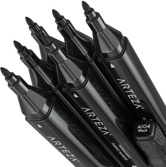 Arteza Fabric Pens for T-Shirts, Black, Pack of 6, Permanent & Machine Washable, Dual-Tipped, for Jeans, Sneakers, Backpacks, Jackets & More - Image 4