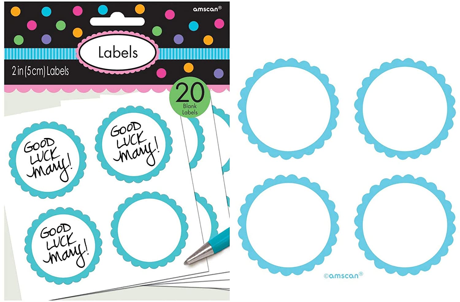 Amscan Candy Buffet Scalloped Labels, Caribbean Blue - Image 2