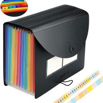 Expanding File Folder - ABC life 12 Pockets Portable Rainbow A4 File Organiser Self Standing Accordion Document Filing Box High Capacity Storage Bag for Home & Office & School (12 Pocket with Cover)
