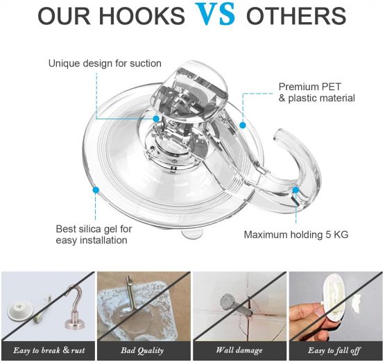 Hooks, Ulinek 4 Pack Bathroom Wall Door Wreath Glass Window Hanging Suction Cups Sucker Hooks Kitchen Utensil Handbag Key Coat Towel Holder Hanger Heavy Duty Max Holding 3 KG - Image 4