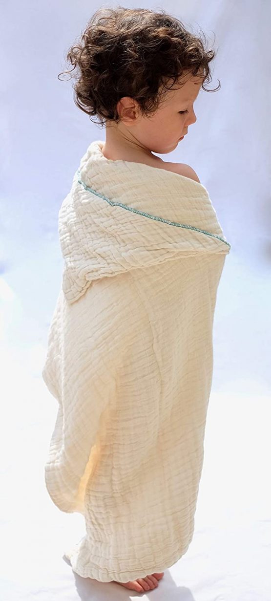 Large Organic Hooded Towel, Natural Undyed Cotton. Eco Baby Gift. 0-5yrs. Red. - Image 3