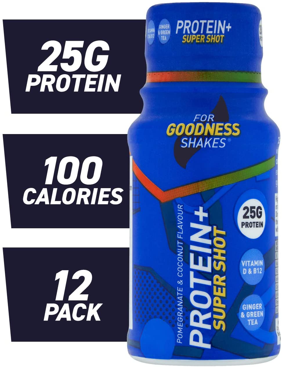 For Goodness Shakes Protein+ Super Shot, 25g Pure Protein, Pomegranate & Coconut Flavour, Carb-Free, 100 Calories