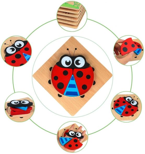Afufu Wooden Jigsaw Puzzles for Toddlers 1 2 3 Years Old, Boys &Girls Educational Montessori Learning Toys Gift with 4 Animals Patterns, Bright Vibrant Color Shapes of Animal - Image 4