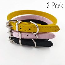 Accod 3 Pack Cat Leather Collars Metal Buckle Pet Collar Adjustable 24CM-29CM 1CM Wide Comfortable Pet Collars for Cats Small and Medium Dogs Kitten Collar (XS, Yellow)
