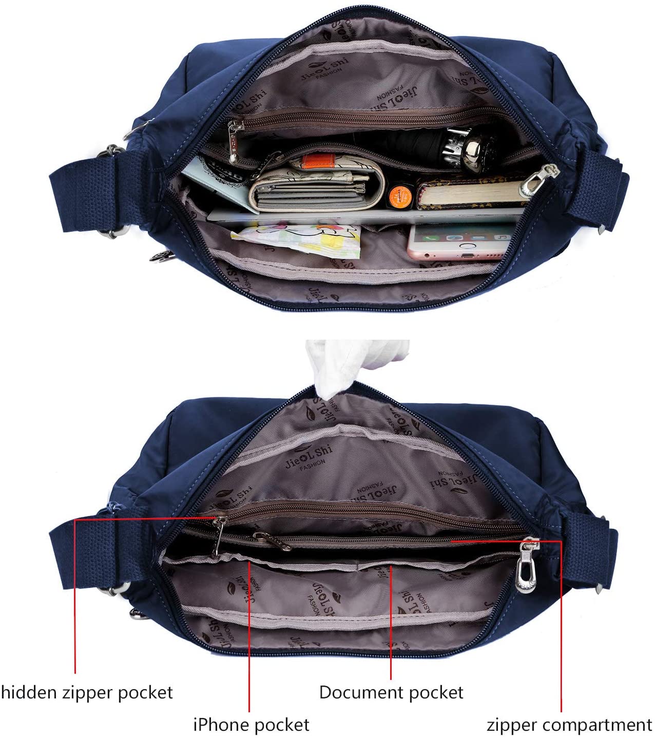 NOTAG Crossbody Bags for Women Multi-Pocket Casual Messenger Bag Waterproof Nylon Shoulder Bag, 2 Size (S, blue) - Image 3