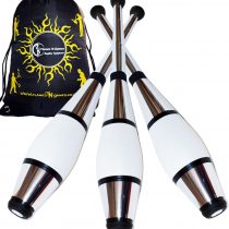 Juggle Dream EURO PRO Juggling Clubs Set of 3 (Silver) Metallic Deco Trainer Clubs + Flames N Games Travel Bag! Great Club Juggling Set For Beginners & Advanced Jugglers!