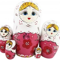 Set of 5 Rustic Style Red Flower Pink Matryoshka Dolls Russian Nesting Dolls Wooden Stacking Toy Handmade Gift Wooden Folk Dolls Kids Gift Funny Gifts Kids Room Decor