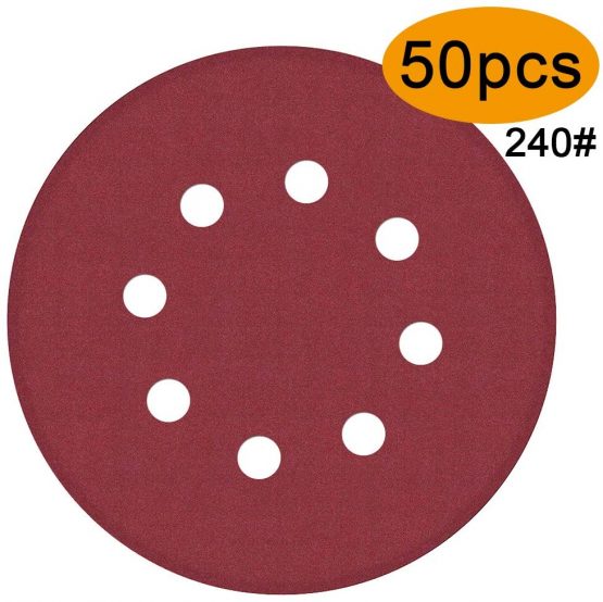 Maveek 50 Pieces 8 Holes Sanding Discs 240 Grit 5 inch Hook and Loop Sandpaper Assortment for Random Orbital Sander