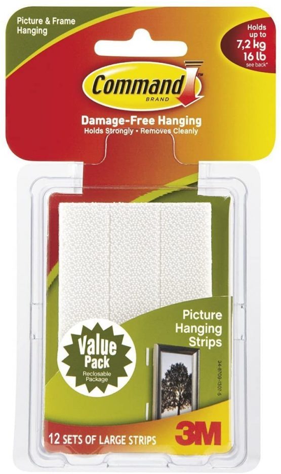 Command Large Picture-Hanging Strips, White, 12-Strip by Command
