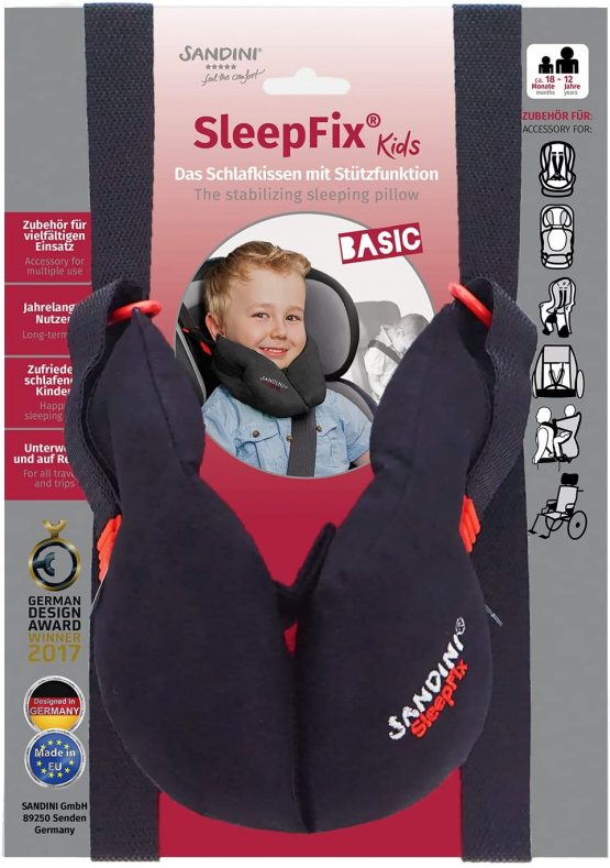 SANDINI SleepFix® Kids BASIC – Child neck pillow/Neck cushion/Sleeping pillow for kids with support function – Child seat accessory as BASIC version for car/bike/travel – Designed in Germany/Made