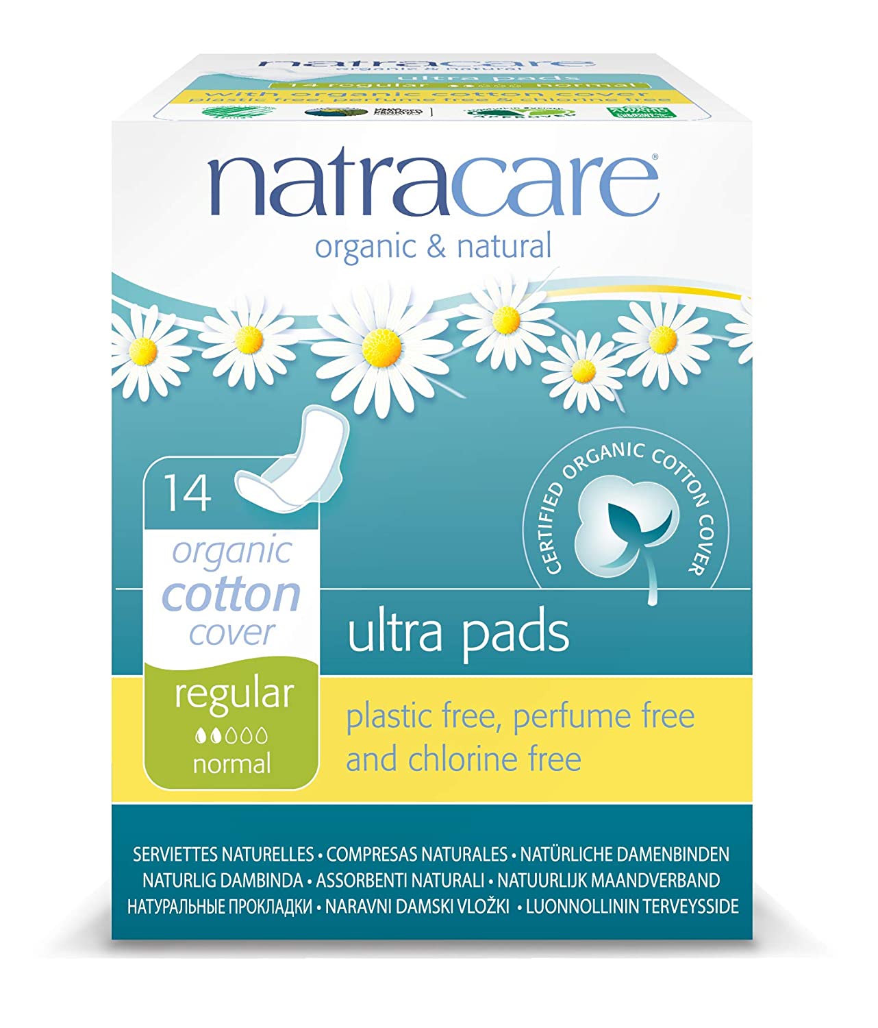 Natracare Organic Cotton Ultra Pads 14 Regular Flow, Multicoloured