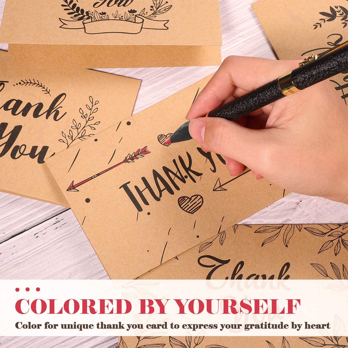 PartyKindom 150 Pack Thank You Cards with Envelopes and Stickers, Brown Envelopes Wedding Thank You Cards Small Business - Image 4