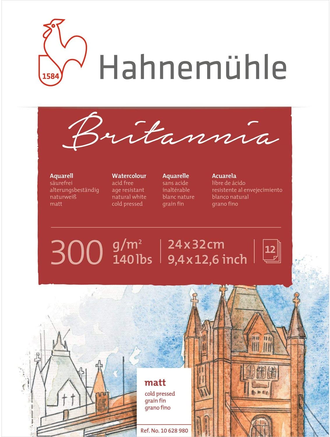 Hahnemühle 10628980 Cartridge Pad Sketch Books Watercolour Pad 24 x 32 cm 300g 12Blatt, white