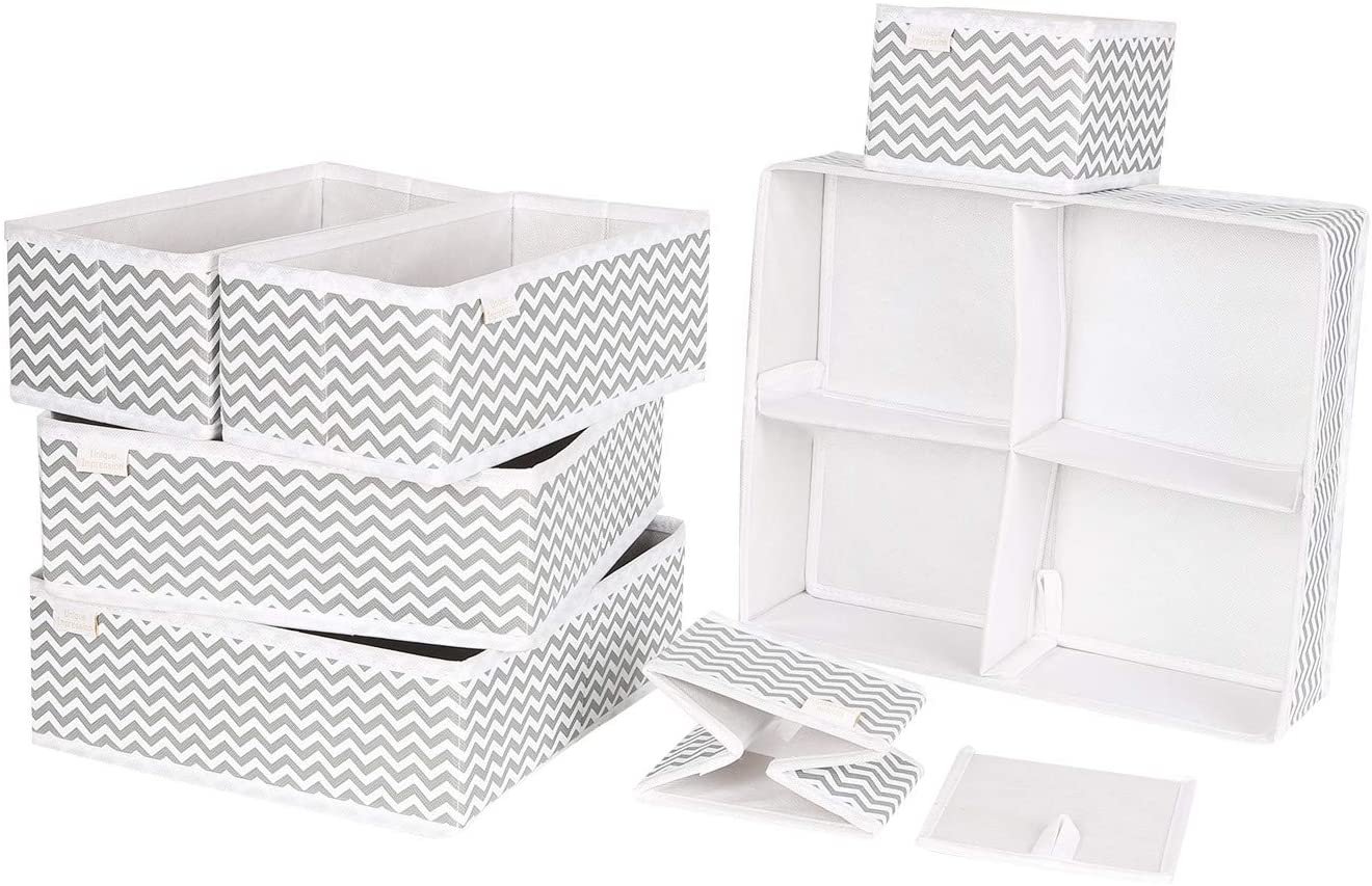 Unique Impression Set of 7 Drawer Organisers for Underwear Socks, Clothes, Shirts, Bras, Ties, Scarves, Baby Clothes