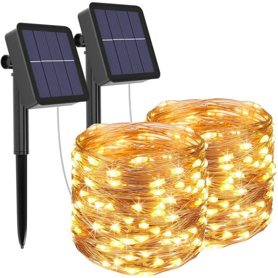 [2 Pack] Litogo Solar Fairy Lights Outdoor, 12m 120LED Solar Garden Lights 8 Modes Waterproof Copper Wire Decorative Solar String Lights for Patio, Gate, Yard, Trees, BBQ, Wedding, Party (Warm White)