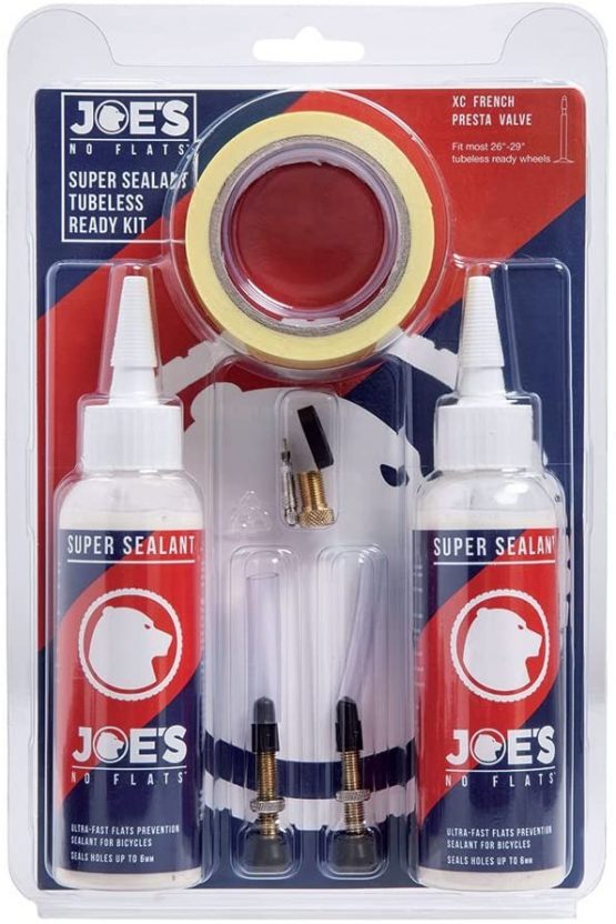 JOE'S NO FLATS Tubeless Ready Kit 21mm Presta 48mm Wheel Conversion Kit, Red/Blue, One