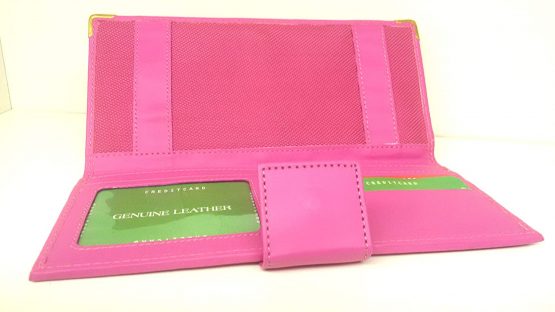 AKSHIDE Looped Leather Cheque Book Holder/Leather Cheque Book Cover/Leather Cheque Book Wallet (Pink)
