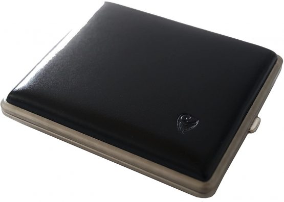 GERMANUS Cigarette Case:"Black Leather", Made in Germany, 100 mm Length, for 80 mm - 100 mm Cigarettes