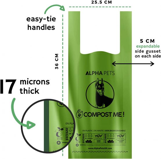 Alpha Pets Compostable Dog Poo Bags With Easy-Tie Handles - 320 Medium-Large Biodegradable Cornstarch Pet Waste Bags - 3 Month Supply With Dispenser Box - Image 4
